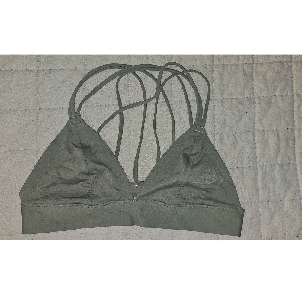 Pink‎ Victoria's Secret Bonded Bralette Olive Green Multi-Strap Cage Back Medium